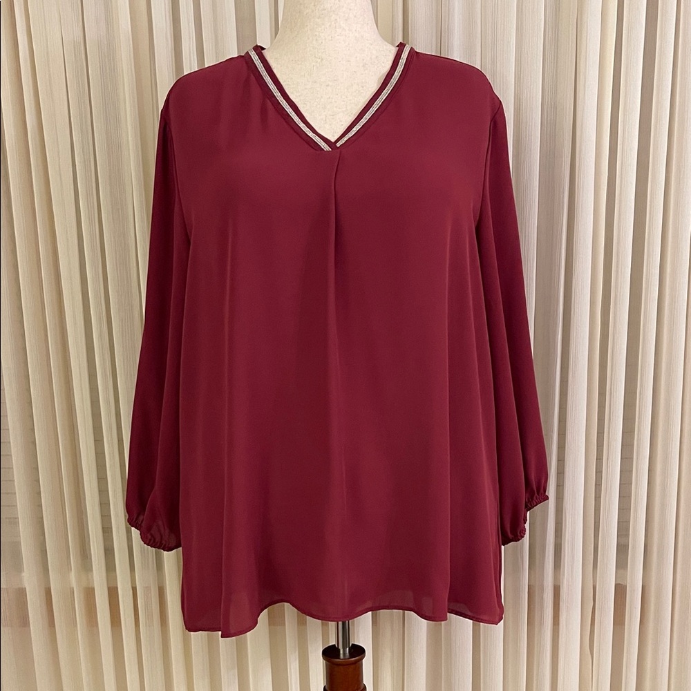 Cato Elegant Burgundy V-Neck Blouse